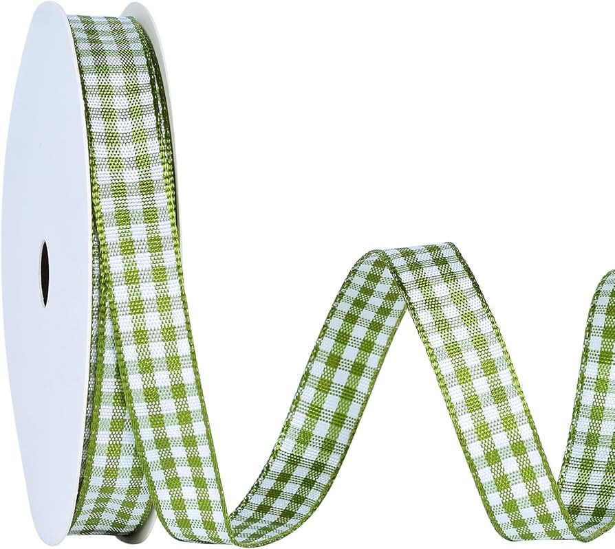 Moss Green and White Gingham Ribbon, 3/8 Inch 10 Yard Woven Edge Plaid Ribbon for Gift Wrapping C... | Amazon (US)
