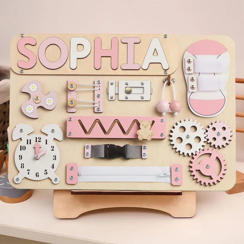 Personalized Toddler Busy Board, Baby Shower Easter Gifts, Wooden Montessori Toys, Baby Name Puzz... | Etsy (US)