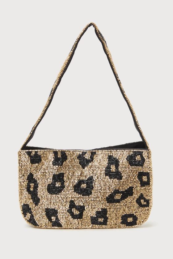 Fierce Occasion Gold Leopard Print Beaded Handbag | Lulus