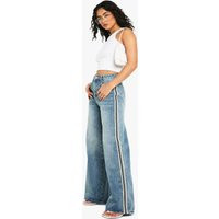 Womens Side Stripe Detail Wide Leg Denim Jeans - Blue - 2 | boohoo (US & Canada)