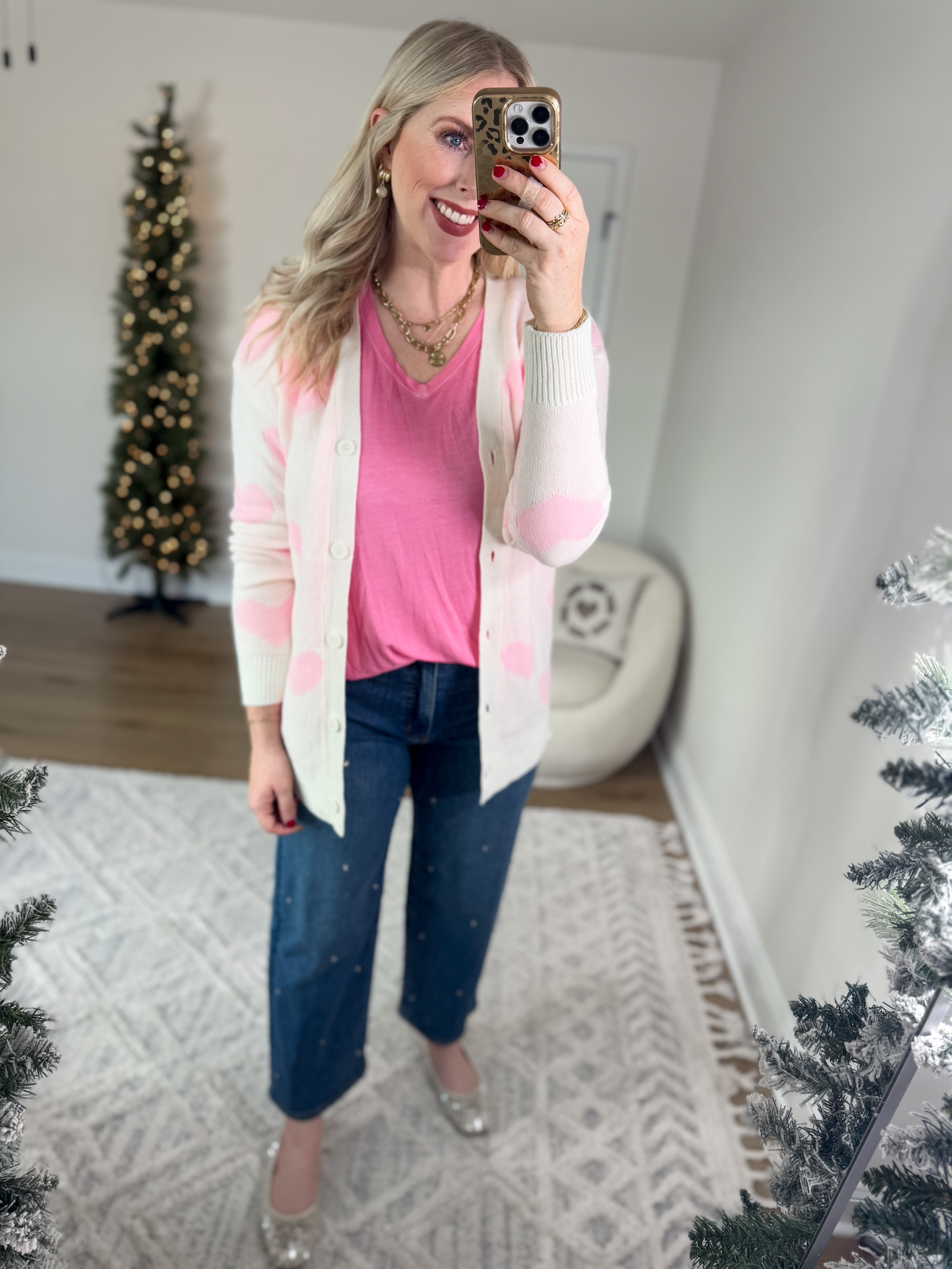 Weekend Walmart Wins try on
Pink heart cardigan- medium 
Pink tee- medium 
Sparkle jeans 
Sequin flats 

#LTKFindsUnder50 #LTKSeasonal #LTKSaleAlert