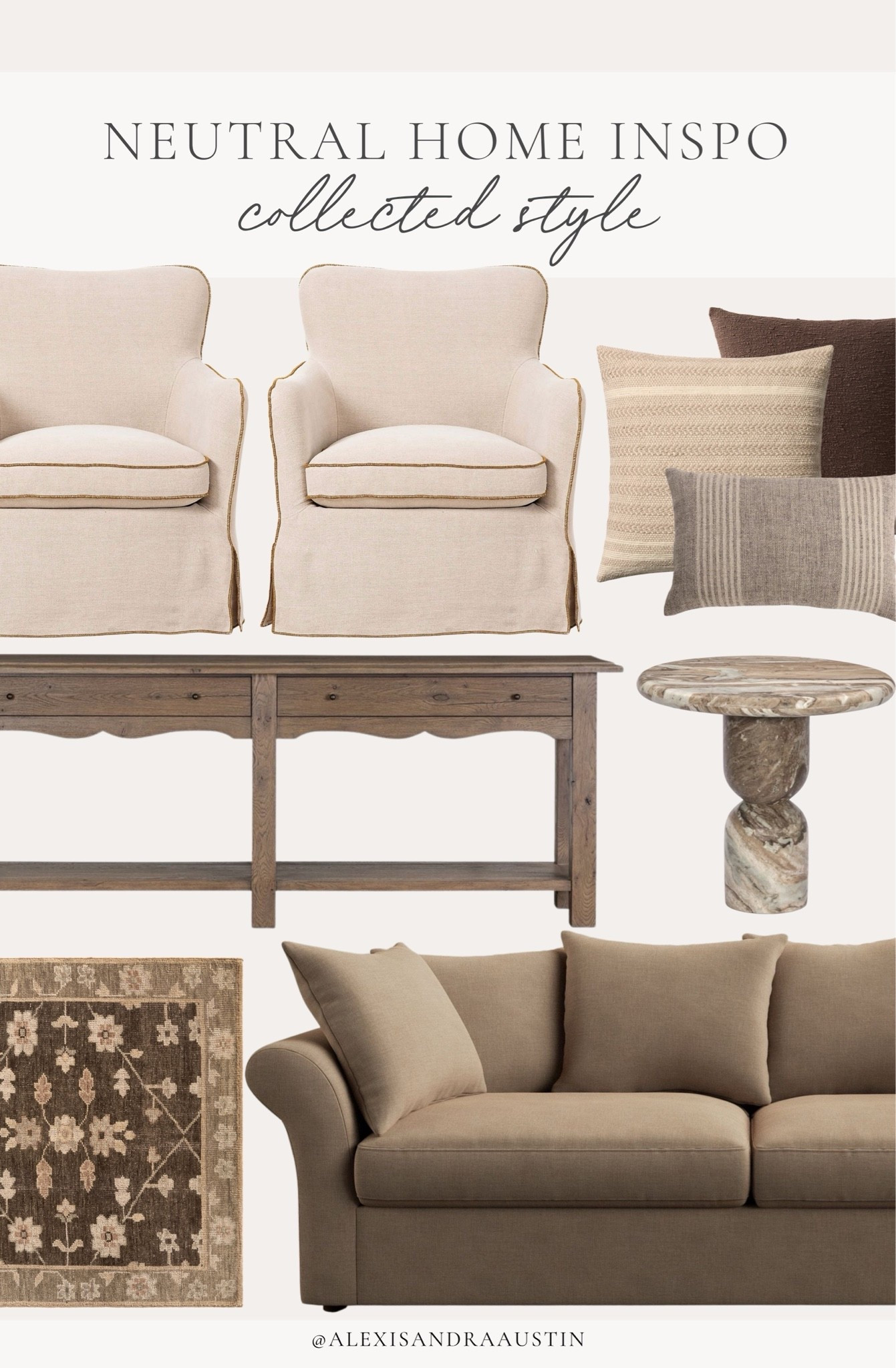 Light and bright collected home style. Showcasing my favorite neutral tones, collected vibes, and cozy details for a refreshed space.

Home finds, neutral home inspo, summer refresh, neutral wood tones, furniture favorites, cozy accent chair, collected style pillows, neutral area rug, vintage style area rug, marble accent table, console table, wooden console, Wayfair, Pottery Barn style,

#LTKSeasonal #LTKHome