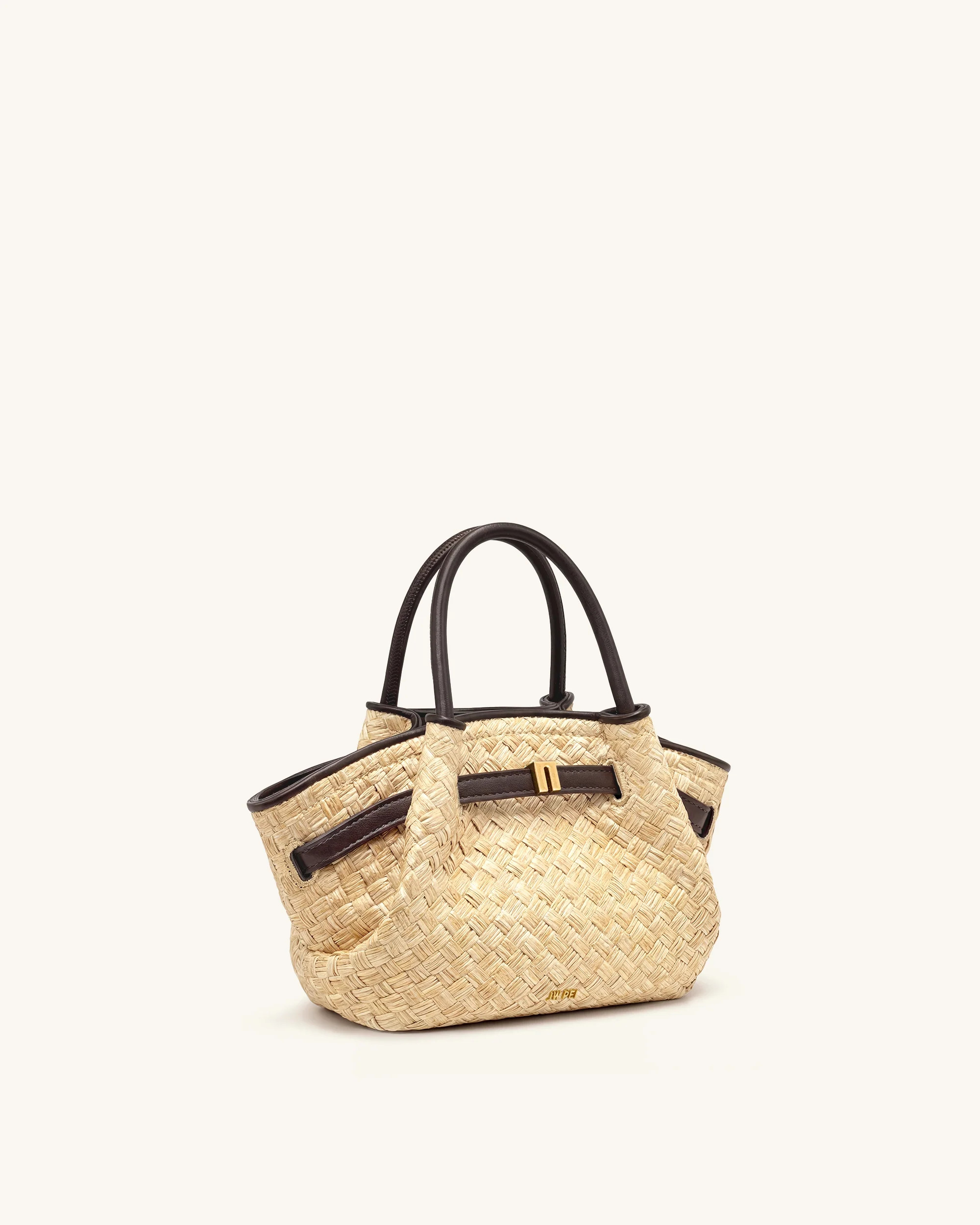 Hana Mini Faux Straw Tote Bag - Brown | JW PEI US