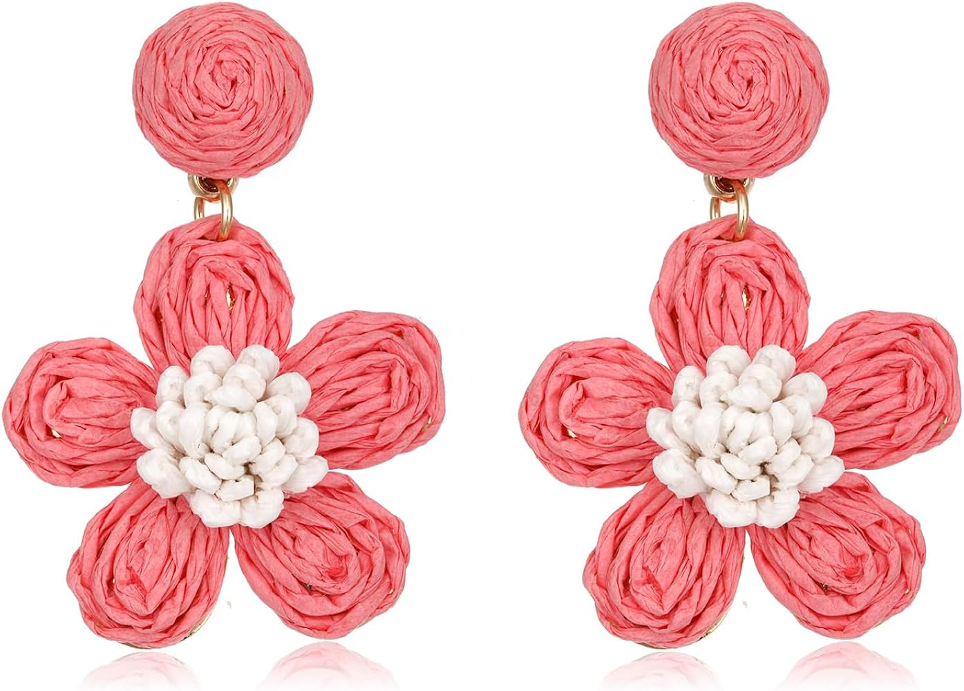 Raffia Cute Flower Earrings, Handmade Floral Raffia Statement Drop and Dangle Earrings Summer Tro... | Amazon (US)