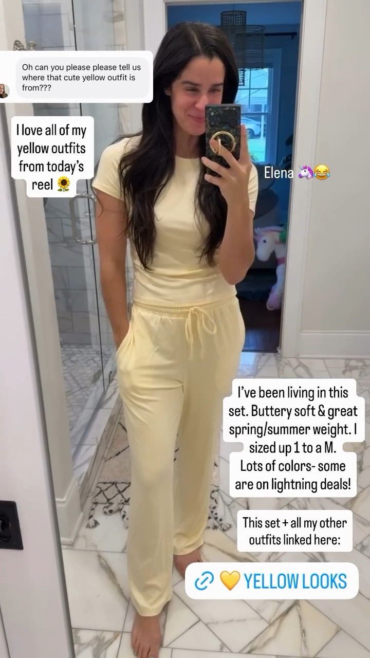 This set + all my other
outfits linked here: I love all of my yellow outfits from today’s reel 🌻 I’ve been living in this set. Buttery soft & great spring/summer weight. I sized up 1 to a M.
Lots of colors- some 
are on lightning deals! 

#LTKootd #LTKSaleAlert #LTKmomlife