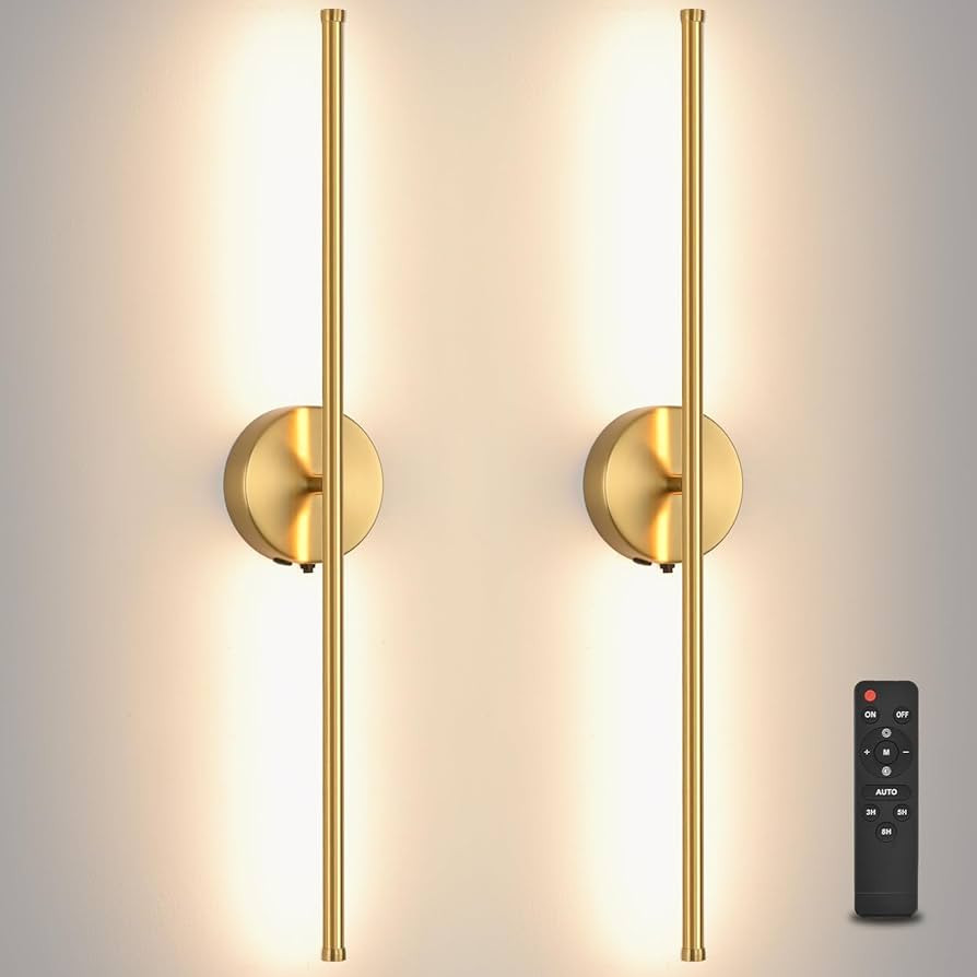 Wall Sconces Battery Operated Set of Two, Gold LED Wireless Wall Sconce with Remote Control 350°... | Amazon (US)