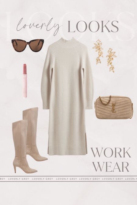 Loverly Grey workwear outfit idea. I love this sweater dress and knee high boots. 

#LTKSeasonal #LTKworkwear #LTKstyletip