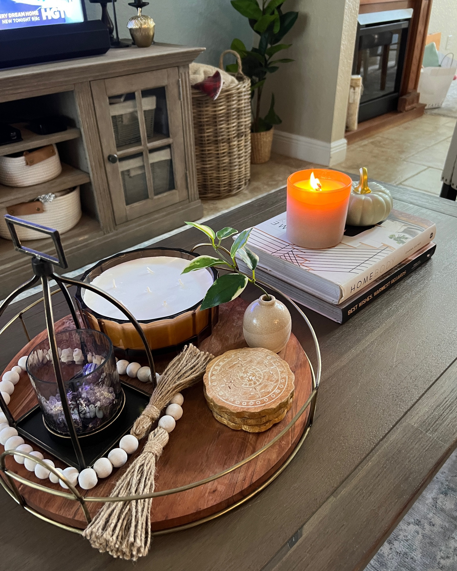 Warm fall afternoon! Candles and tray adorn our coffee table #coffeetabledesign #falldecor #hearthandhand

#LTKSeasonal #LTKstyletip #LTKhome