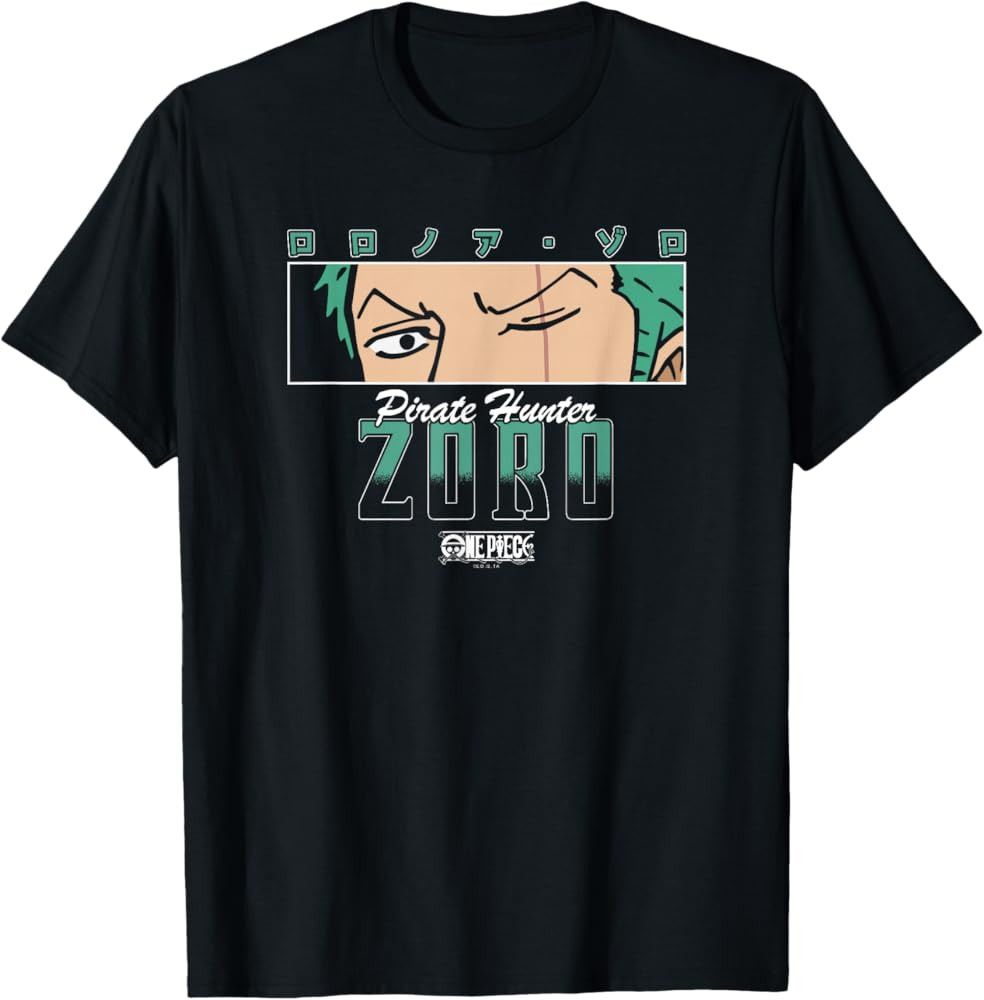One Piece Anime Pirate Hunter Zoro Eyes with Kanji T-Shirt | Amazon (US)