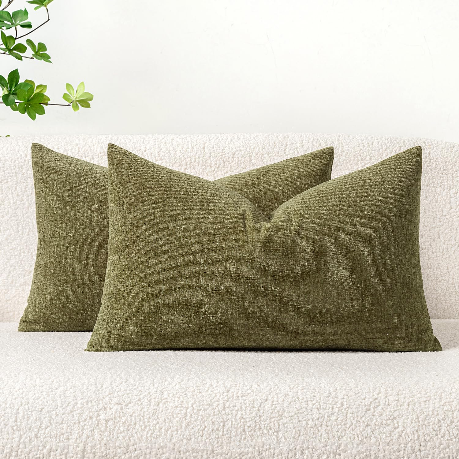 MIULEE Pack of 2 Couch Throw Pillow Covers 12x20 Inch Soft Olive Green Chenille Pillow Covers for... | Amazon (US)
