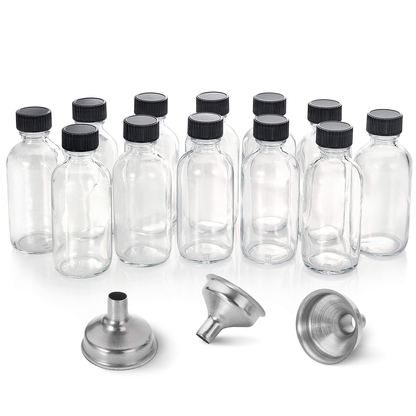 12 Pack, 2 oz Small Clear Glass Bottles with Lids & 3 Stainless Steel Funnels - 60ml Boston Sampl... | Amazon (US)