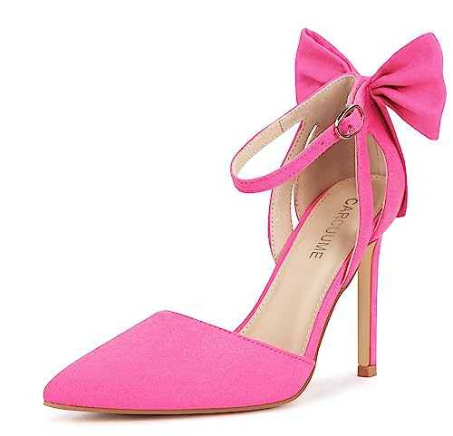 Carcuume Women's Closed Toe Heels Bow Stiletto Heel Sandals Pointed Toe Pumps Wedding Shoes | Amazon (US)