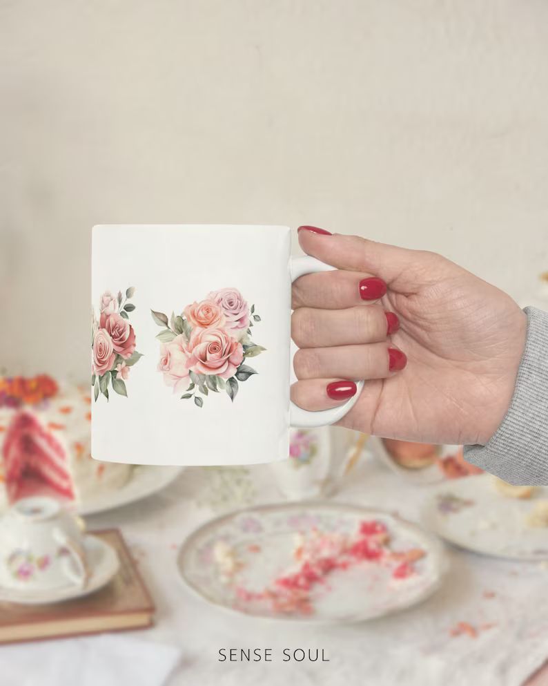 Roses Bouquet Mug, Cottagecore Coffee Mug, Vintage Botanical Tea Cup, Pastel Floral Nature Mug, W... | Etsy (US)