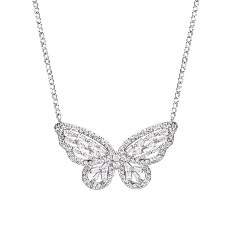 Believe by Brilliance Fine Silver Plated Cubic Zirconia Butterfly Necklace, 18" +2" | Walmart (US)
