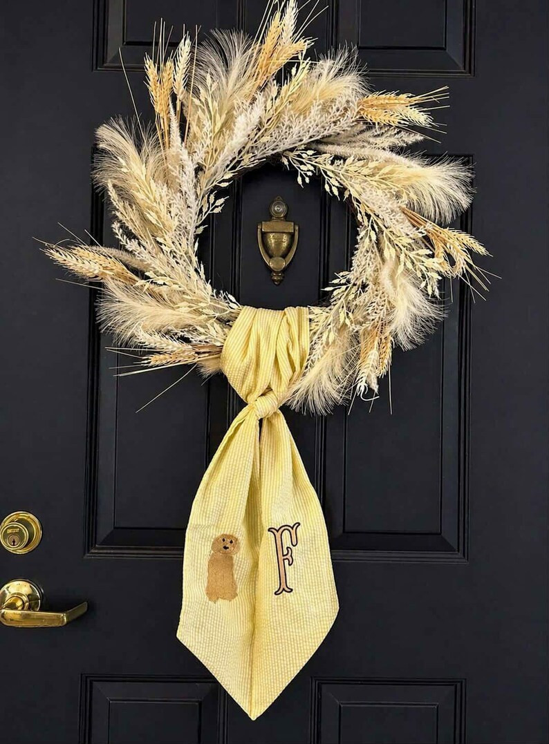 Yellow Seersucker Dog Initial Wreath Sash | Etsy (Global)