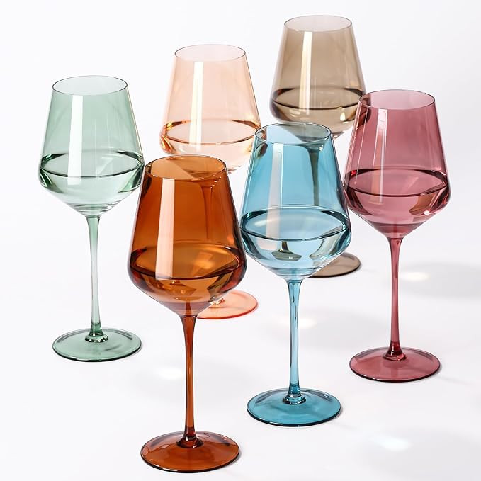 Colored Wine Glasses Set of 6, Handblown Colored Wine Glasse,Coloful Glassware，17OZ for Red or ... | Amazon (US)