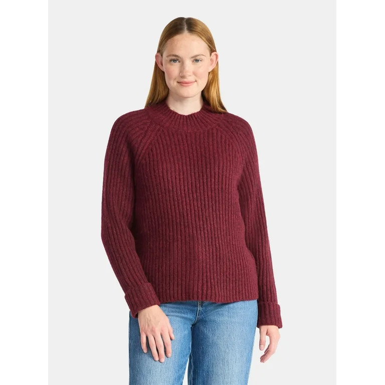 Time and Tru Women's Ribbed Mock Neck Sweater, Heavyweight, Sizes XS-XXXL | Walmart (US)