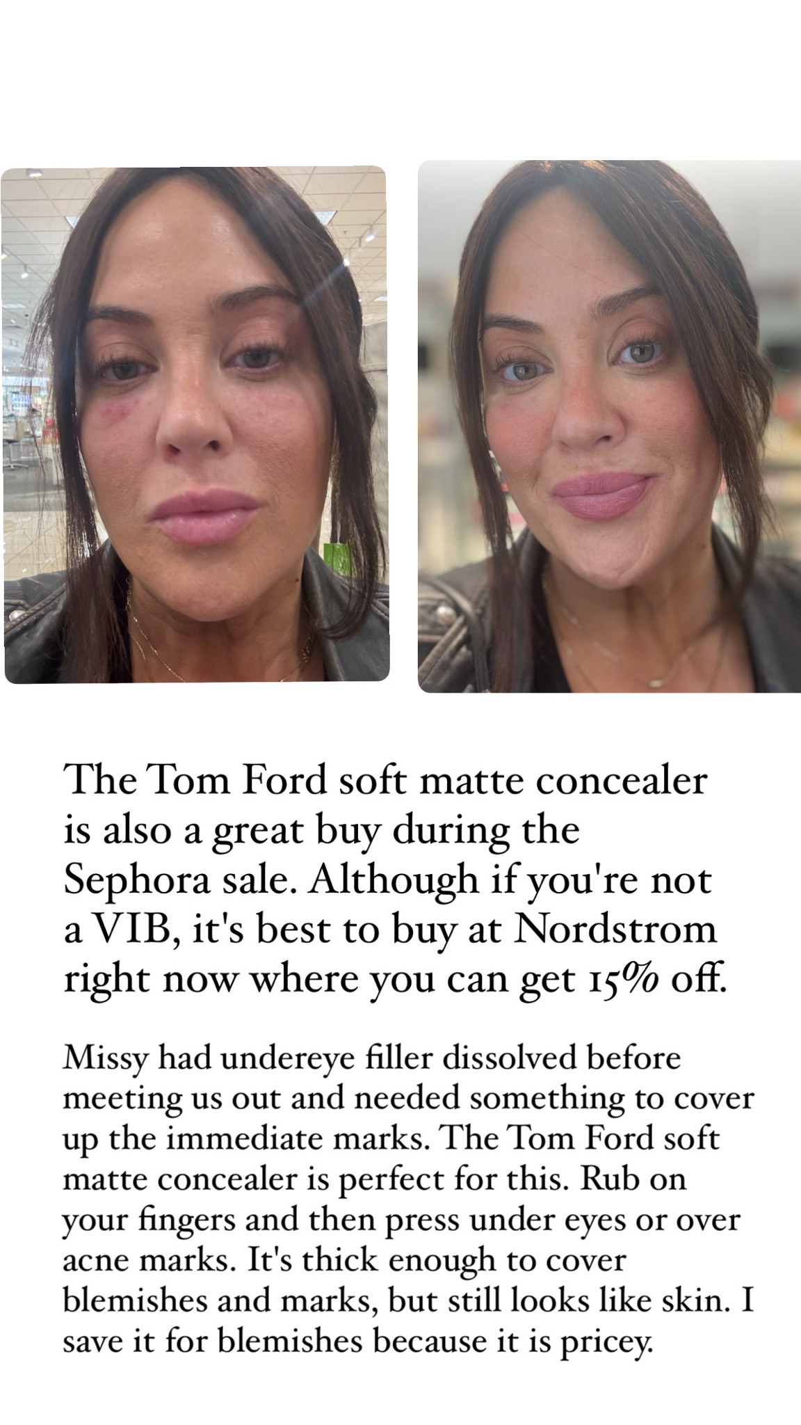 Tom Ford Concealer is one of the best concealers that looks like skin. The Sephora sale is the best time to buy, but if you're not rouge or VIB, buy at Nordstrom where you can get 15% off. Sarah uses shade silk. Apply with your fingers and press into skin before blending  

#LTKBeauty #LTKSaleAlert