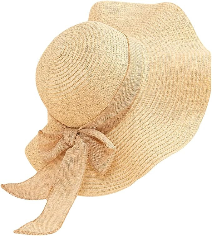 Women Floppy Sun Hat with Wide Brim, Foldable Roll-Up Straw Beach Hat Summer Hat for Travel | Amazon (US)