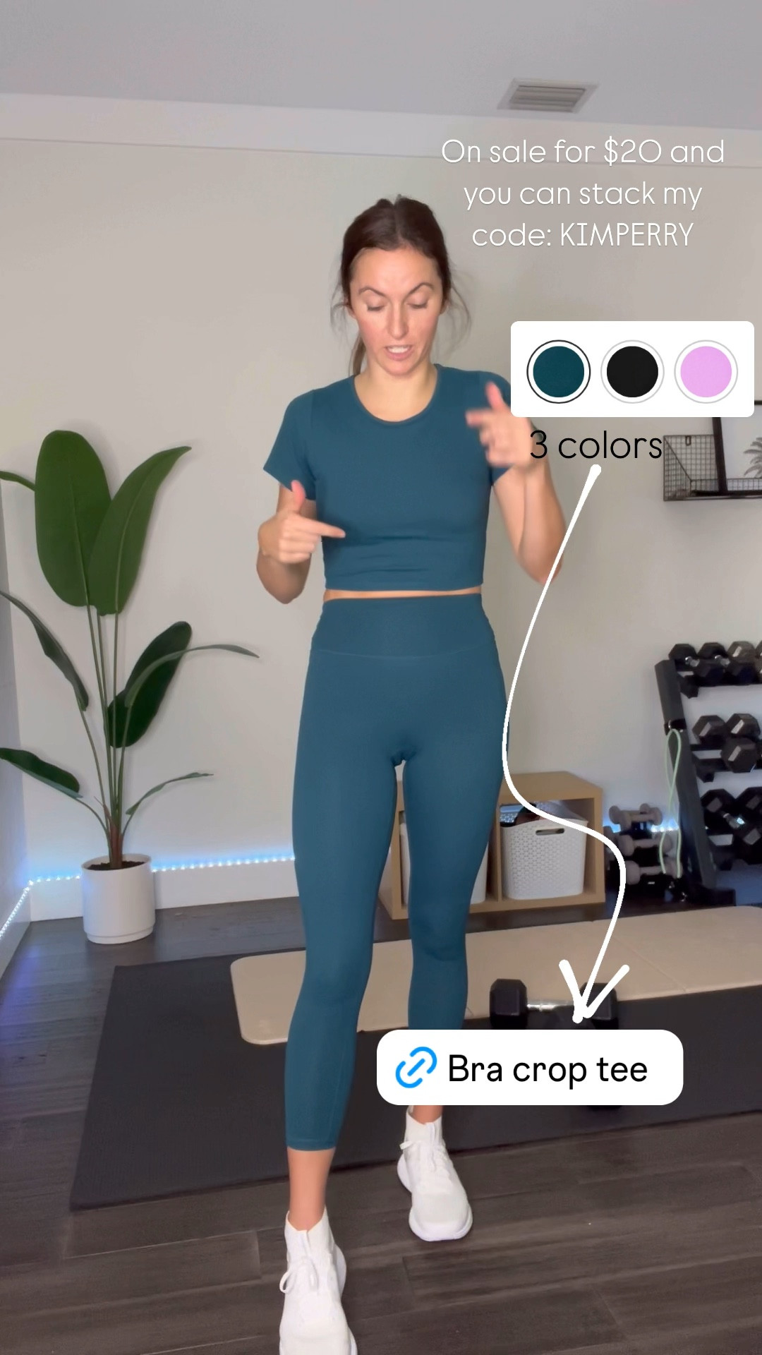 T-shirt crop with built in bra on sale for $20 plus my code KIMPERRY stacks 👏🏼👏🏼