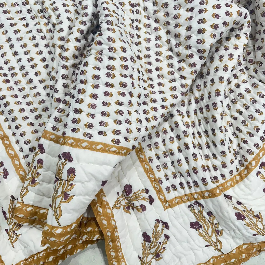 Hand Block Printed Cotton Quilt: Reversible Jaipuri Queen Bedding | Etsy (US)