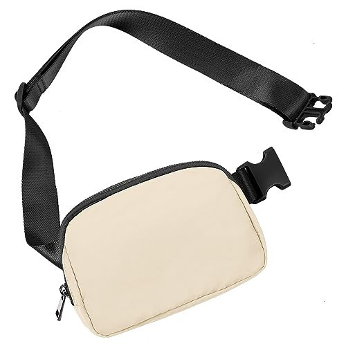 ODODOS Unisex Mini Belt Bag with Adjustable Strap Small Fanny Pack for Workout Running Traveling Hiking, Ivory Black | Amazon (US)