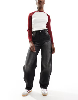 Bershka adjustable waist carpenter jeans in acid wash black | ASOS (Global)