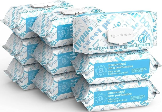 Amazon Elements Baby Wipes, Unscented, Hypoallergenic, Alcohol-Free, With Aloe and Vitamin E, 810... | Amazon (US)