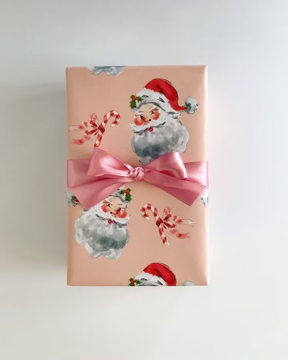 Wrapping Paper: Santa Claus Pink gift Wrap Birthday | Etsy | Etsy (US)