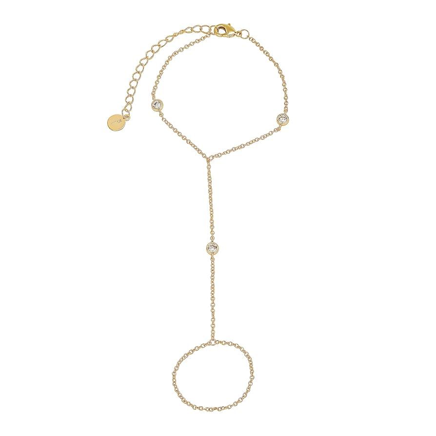 Ring Hand Chain slave bracelet, Hand Jewelry Gold bracelet for women (Gold, Triple CZ Diamond) | Amazon (CA)