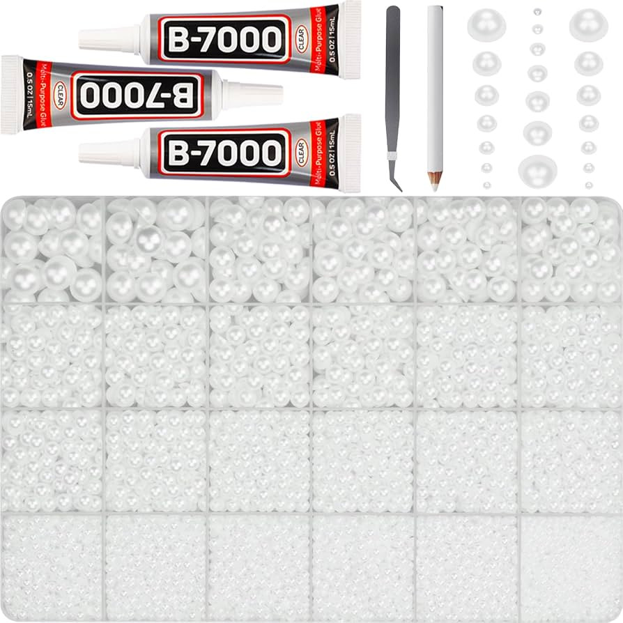 17000Pcs White Half Pearls Beads for Crafting, 2,3,4,5,6,810mm Mixed Sizes Flat Back Glue On Pear... | Amazon (US)