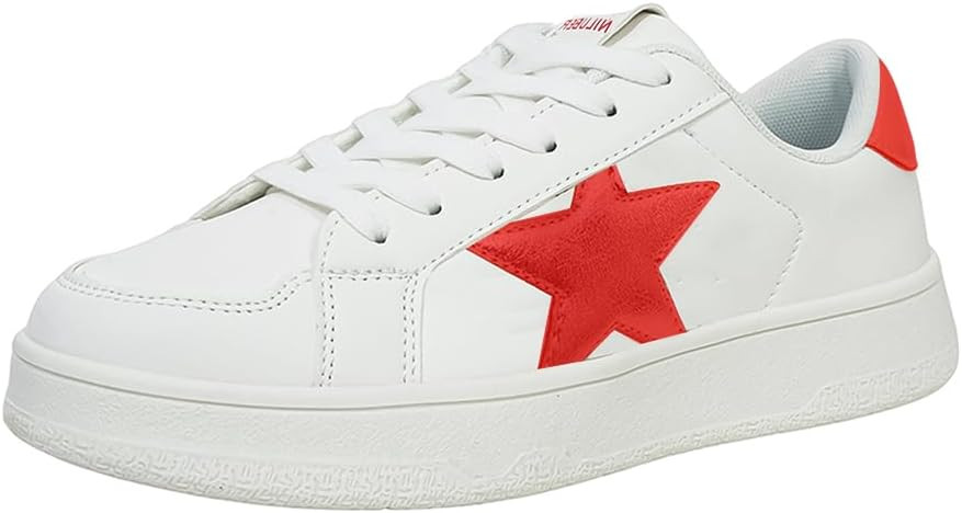 Niluber Star Sneakers for Women Low Top Comfortable Cushioned White Gold Sliver Leopard Platform Sneakers Lace Up Red Glitter Platform Party Shoes | Amazon (US)
