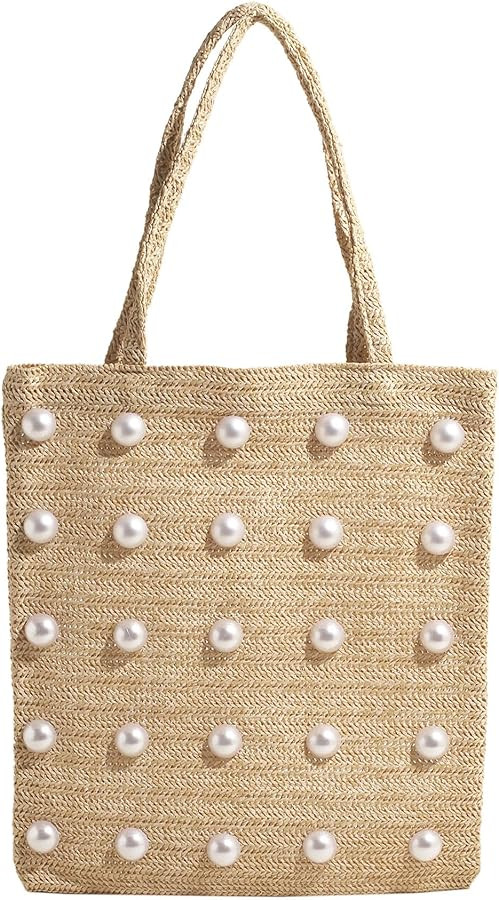 Ayliss Women Handwoven Shoulder Handbag Artificial Pearl Beaded Woven Weaving Summer Beach Tote S... | Amazon (US)