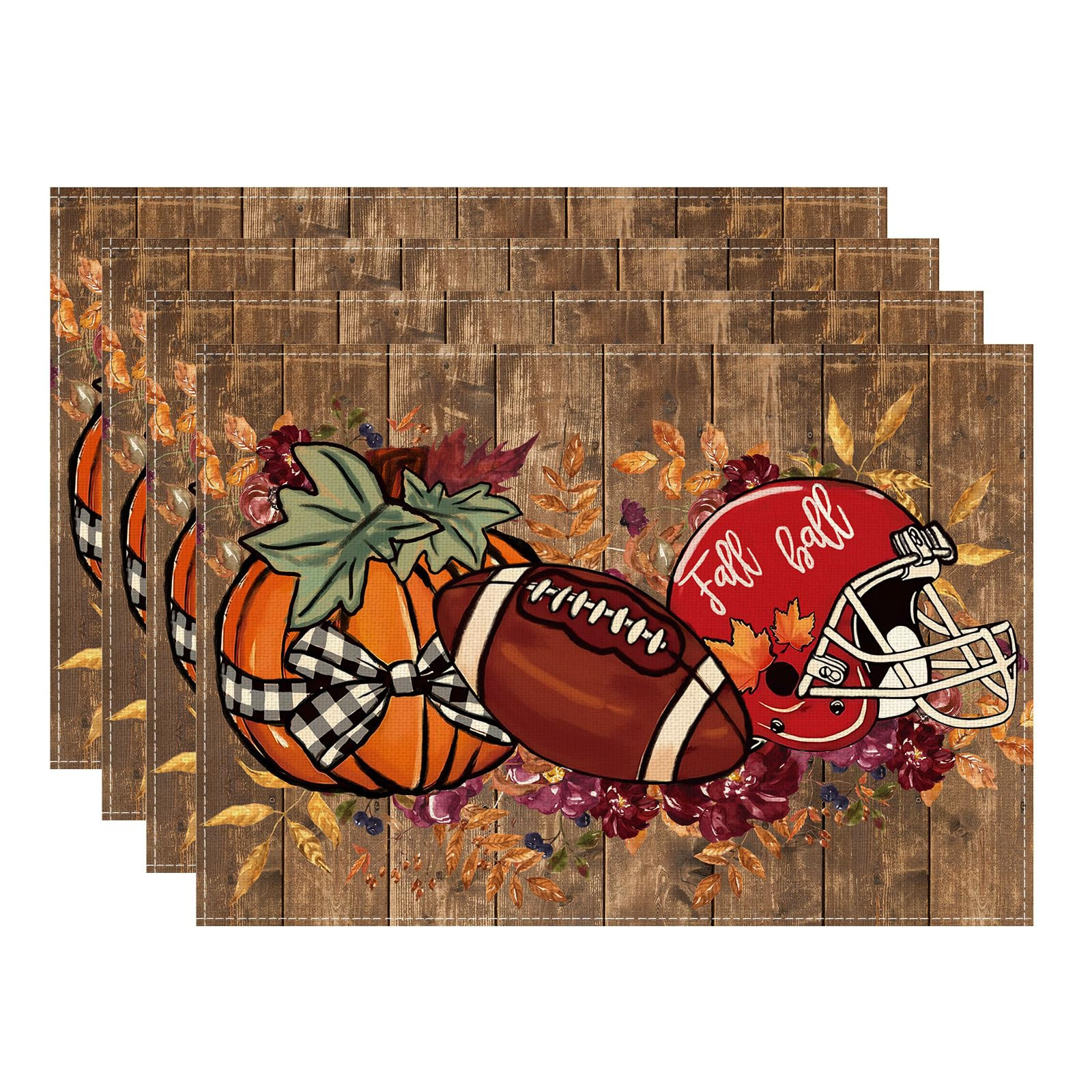 XCHI Fall Football Pumpkin Wood Placemats Set of 4 Table Mats for Party Home Kitchen Dining Table... | Amazon (US)