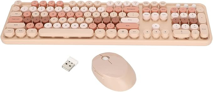 Wireless Keyboard and Mouse Combo, Ergonomic Cute 104-Key Retro Round Keycaps Keyboard, 5 Buttons... | Amazon (US)