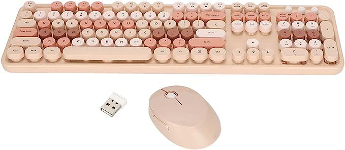 Wireless Keyboard and Mouse Combo, Ergonomic Cute 104-Key Retro Round Keycaps Keyboard, 5 Buttons... | Amazon (US)