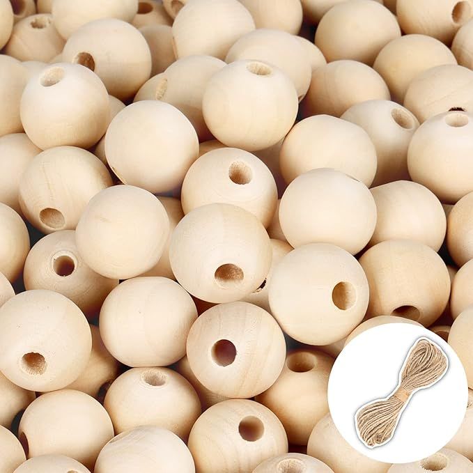 UOONY 300pcs 20mm Wooden Beads Bulk Round Natural Unfinished Large Wooden Beads Wood Beads for Cr... | Amazon (US)