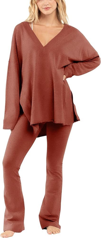 Yeokou Women's Hot Shot Reversible Set Long Sleeve Oversized Top and High-rise Leggings Tracksuit... | Amazon (US)