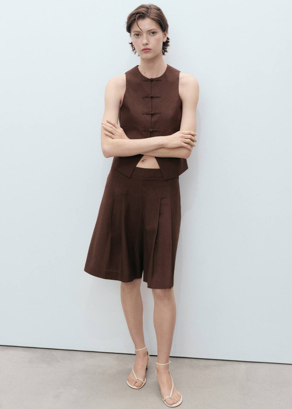 Linen-blend suit waistcoat chocolate - Woman - XXL - MANGO | MANGO (UK)