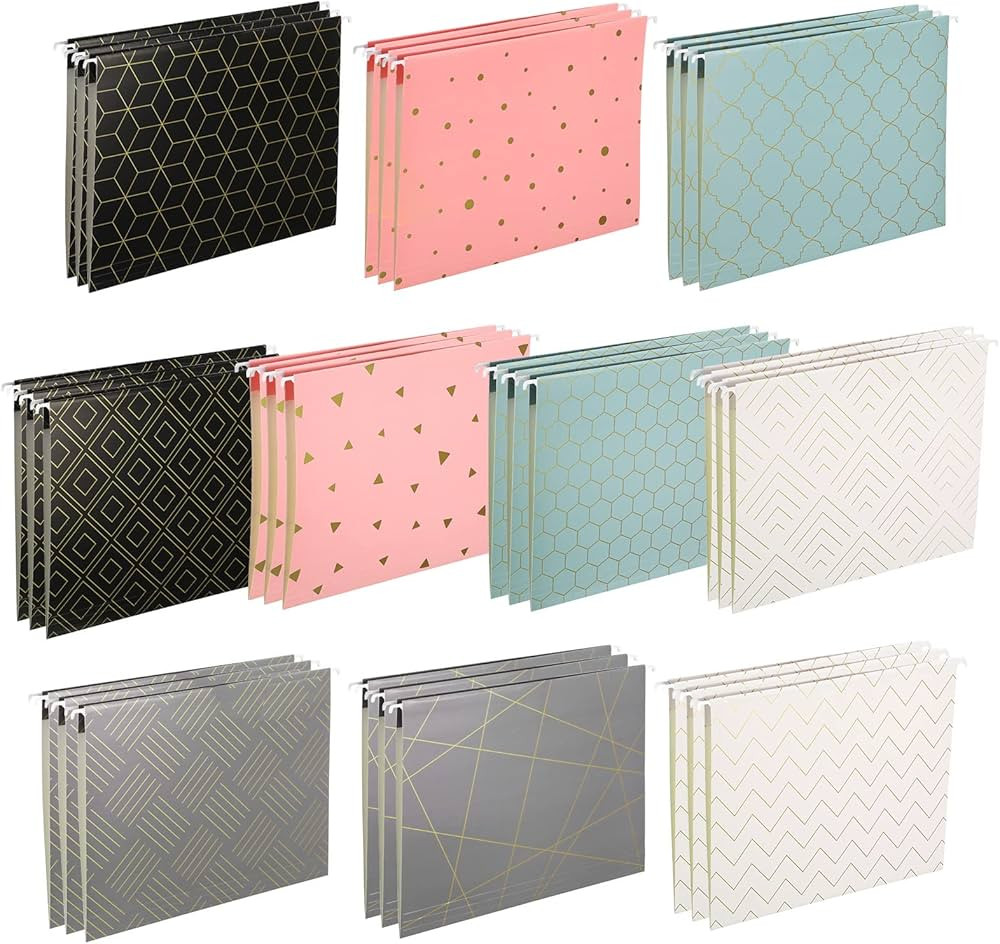 30 Pcs Geometric Hanging File Folders, Including Adjustable Tabs and Inserts, Letter Size Decorat... | Amazon (US)