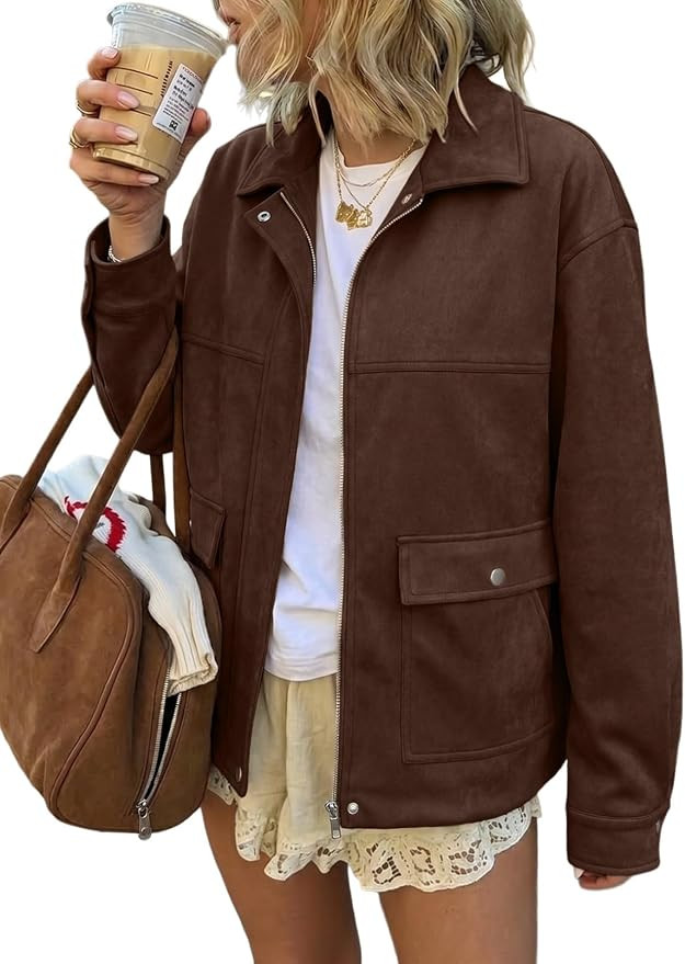 EVALESS Womens Faux Suede Jacket Fall Fashion Casual Winter Coats Outerwear | Vintage Trendy Lape... | Amazon (US)