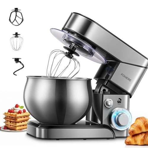 Stand Mixer FOHERE, 5.8 QT Stainless Steel Mixer with Dough Hook, Mixing Beater, Wire Whip, Dishw... | Amazon (US)