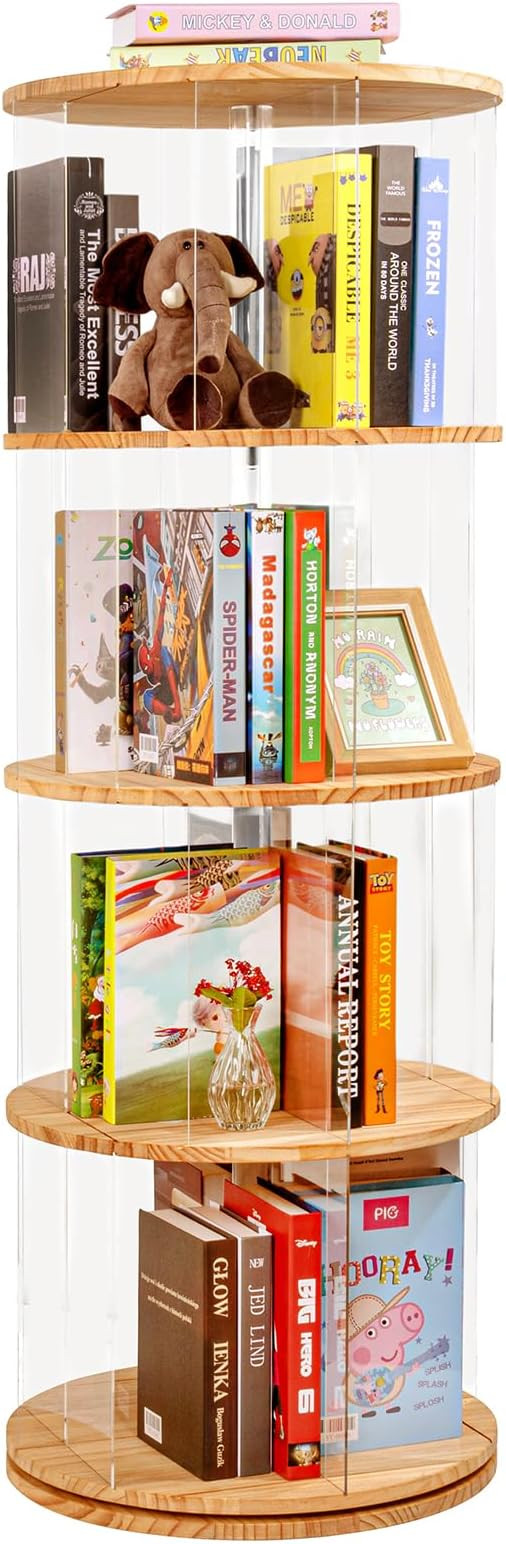 Rotating Bookshelf, 360 Degree Revolving Bookcase, 4-Tier Spinning Bookshelf, Clear Acrylic & Sol... | Amazon (US)