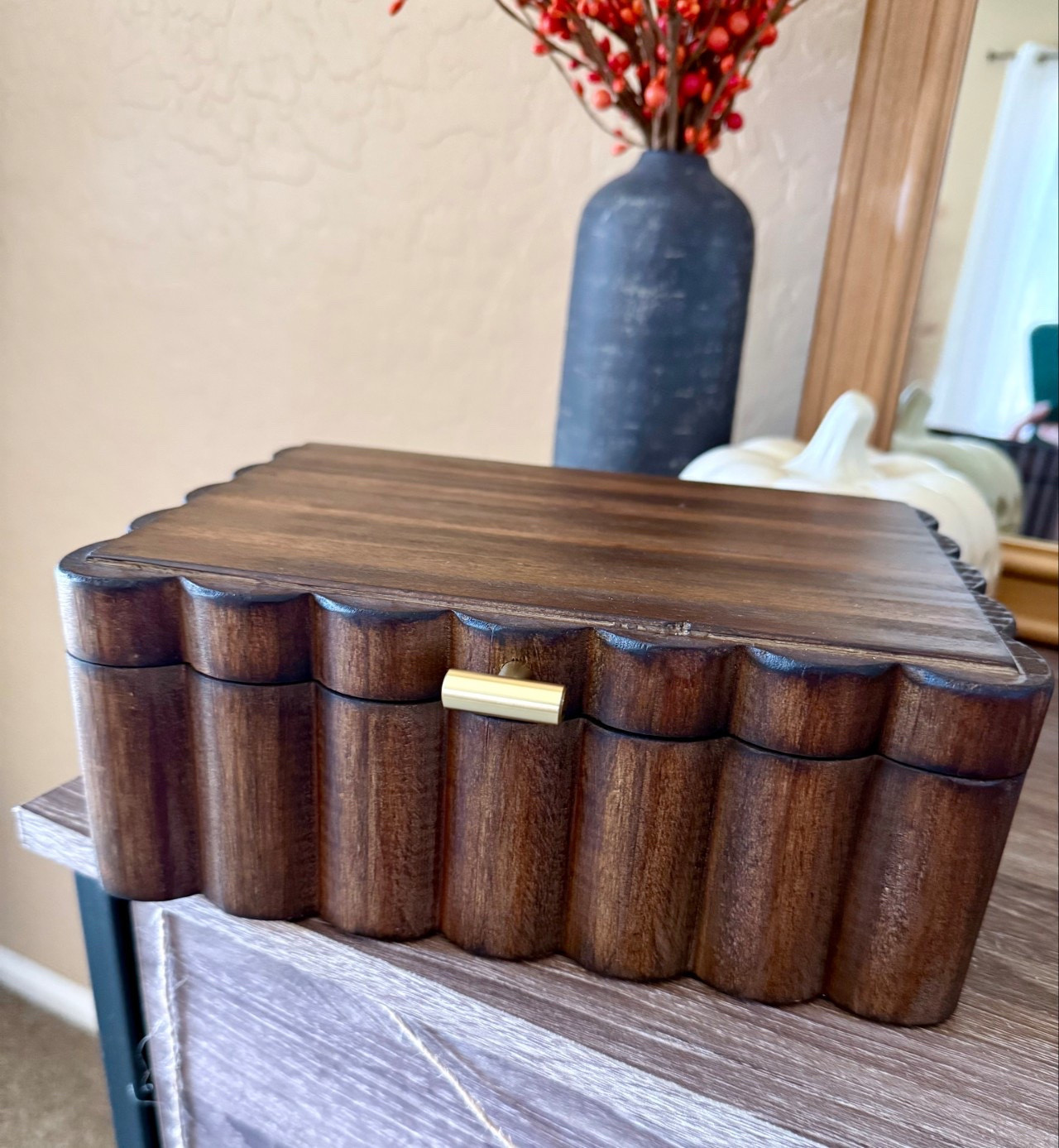 Beautiful Scalloped Wooden Jewelry Box from Walmart. I had to have it! Better Homes & Gardens brand, only $20. Great to keep your jewelry organized! And it makes a gorgeous piece of decor.




Walmart fall decor, Trinket Organizer with Lid, Decorative Storage for Rings, Earrings, Keepsakes, Nightstand or Dresser Display, Natural Wood Finish, gift idea, gift for her, walmart favs, walmart home finds 

#LTKFamily #LTKFindsUnder50

#LTKSeasonal #LTKHome #LTKSaleAlert