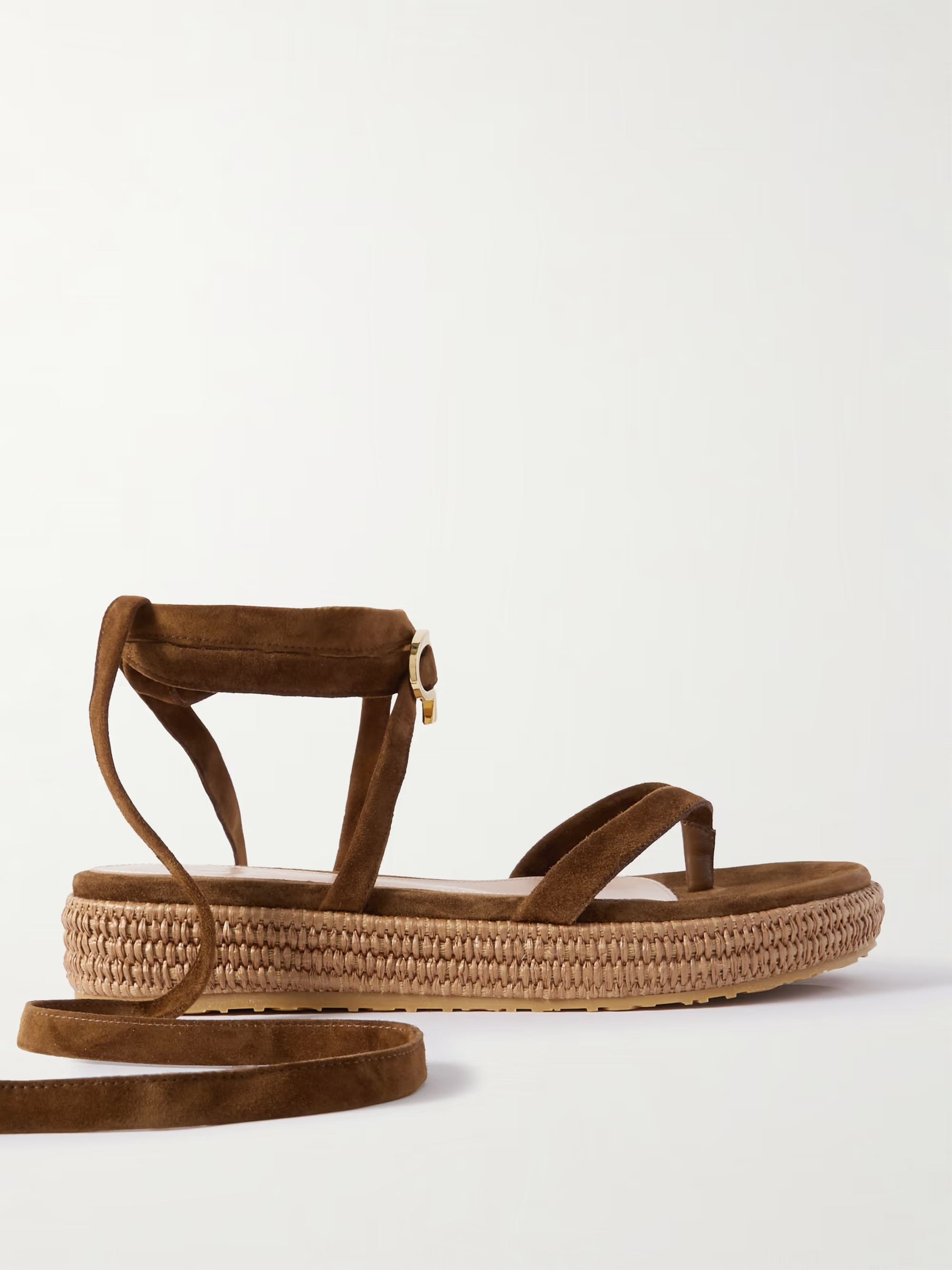 Yasmine embellished raffia-trimmed suede sandals | NET-A-PORTER (US)
