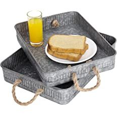 Amazon.com: MyGift Galvanized Nesting Serving Trays with Rope Handles - Rustic Metal Farmhouse St... | Amazon (US)