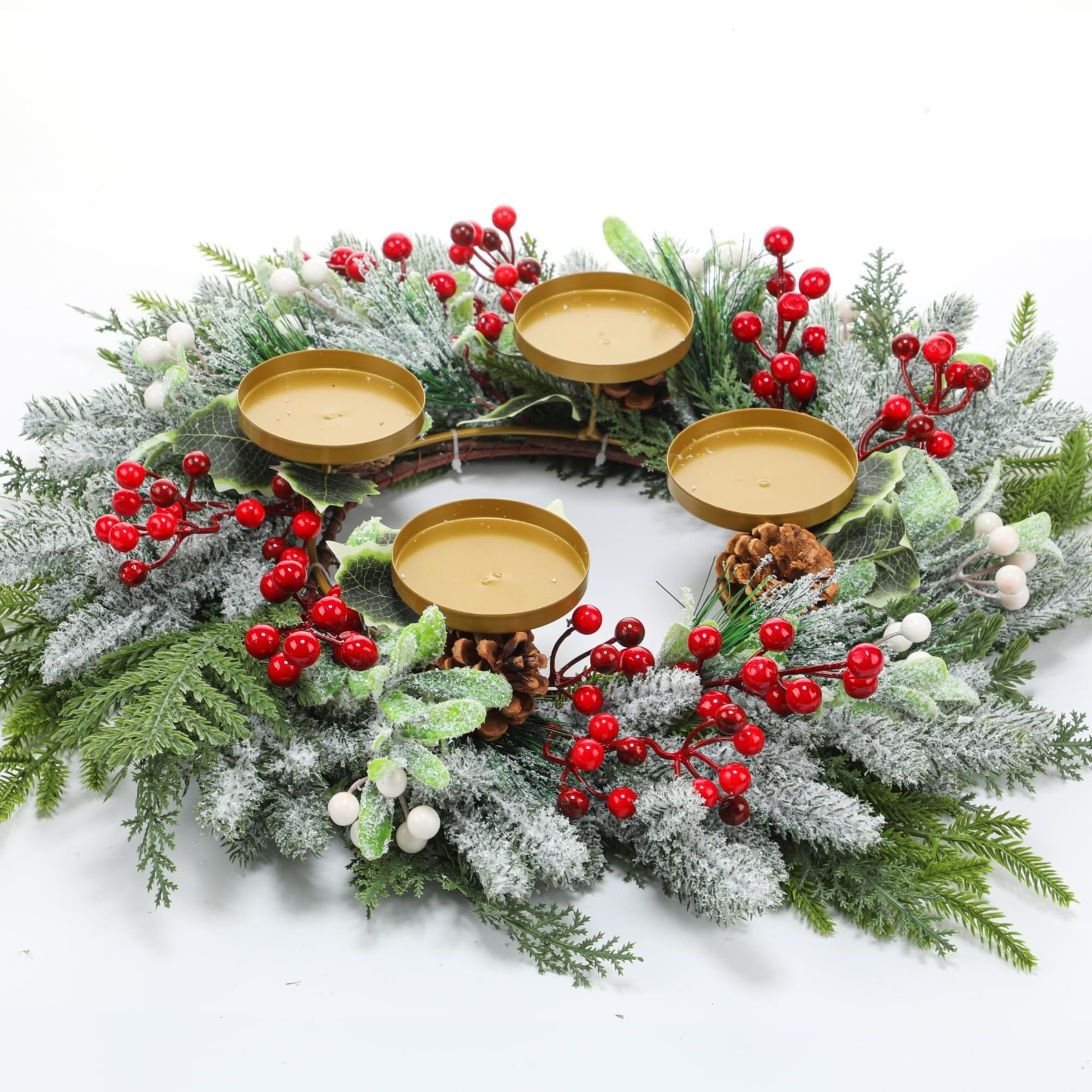 Large Christmas Advent Wreath Candle Holder with Norfolk Pine, Cedar, Mistletoe 19 Inch Rustic Ad... | Amazon (US)