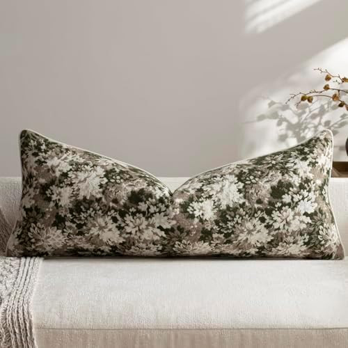 DEZENE Pack of 1 Vintage Floral Lumbar Pillow Covers 14x36 Boho Farmhouse Accents Chenille Rectan... | Amazon (US)