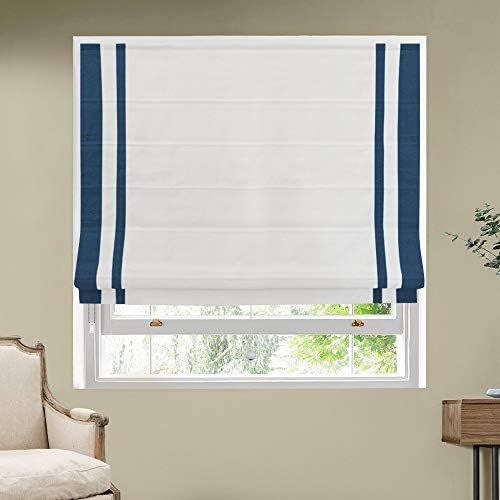 Grneric Cordless Roman Shades Window Shades, White Navy Blue Border Custom Blackout Light Filteri... | Amazon (US)