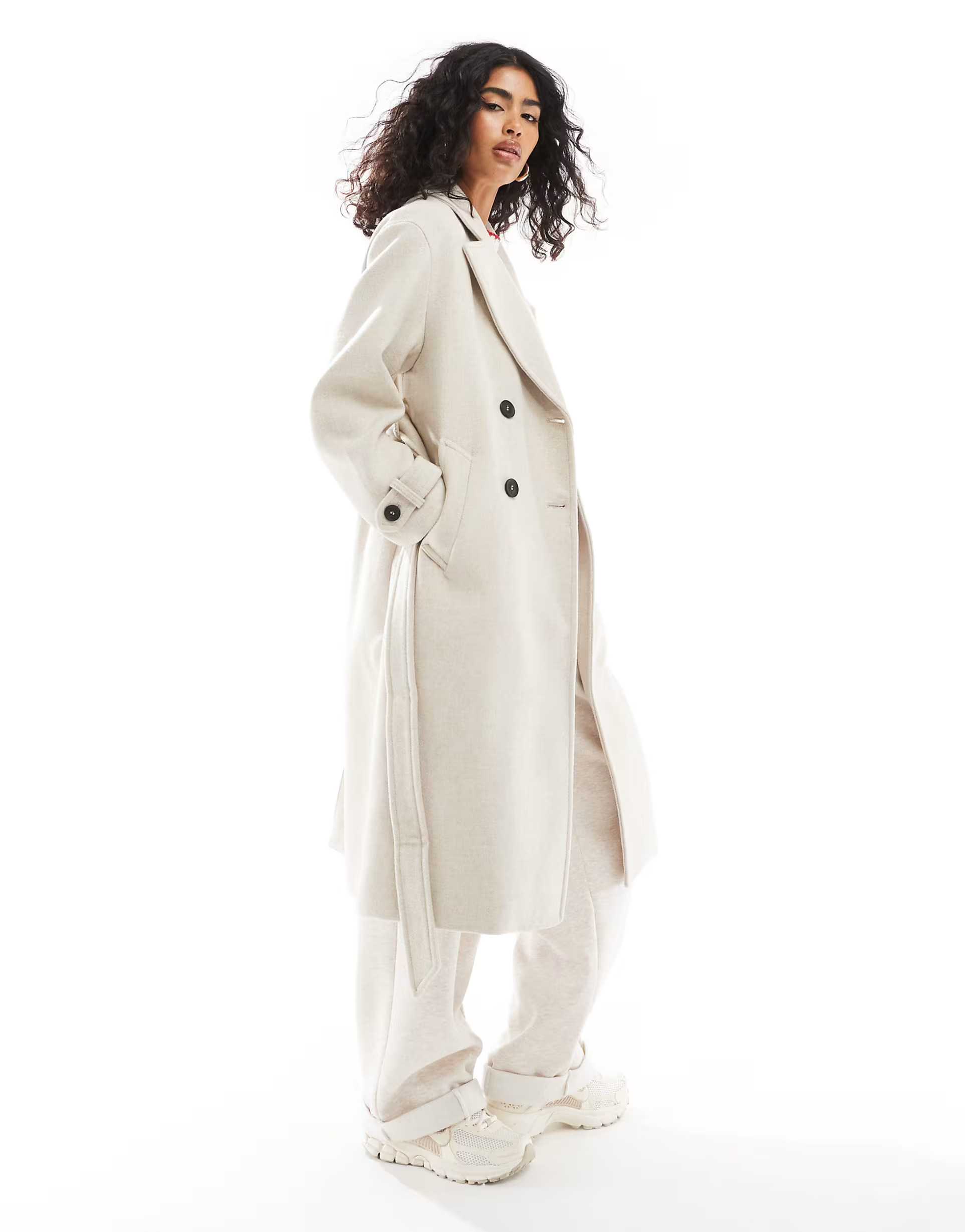 Bershka wool trench coat in stone | ASOS (Global)
